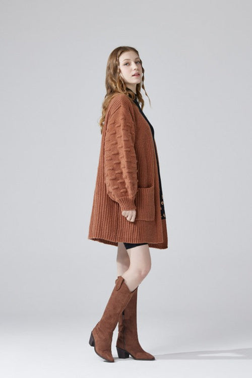 Oversized Pompom Sleeve Cardigan