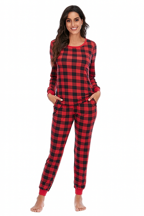Two-Piece Relaxed Fit Set for Women-Red